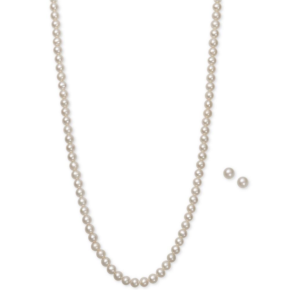 Macy's Cultured Freshwater Pearl (5mm) Necklace and Earring Set in Sterling Silver