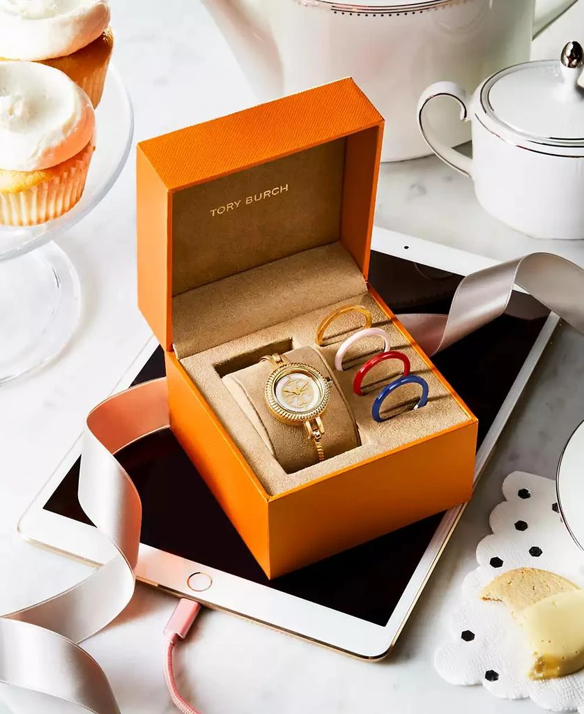 Tory Burch Women's Reva Gold-Tone Stainless Steel Bangle Bracelet Watch 27mm Gift Set 4