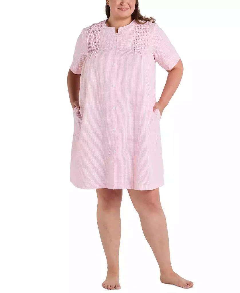 Miss Elaine Plus Size Short-Sleeve Seersucker Robe 1