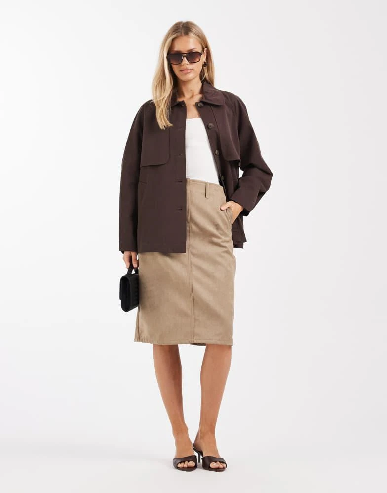 Object Object premium peter pan collar short trench coat in chocolate 4