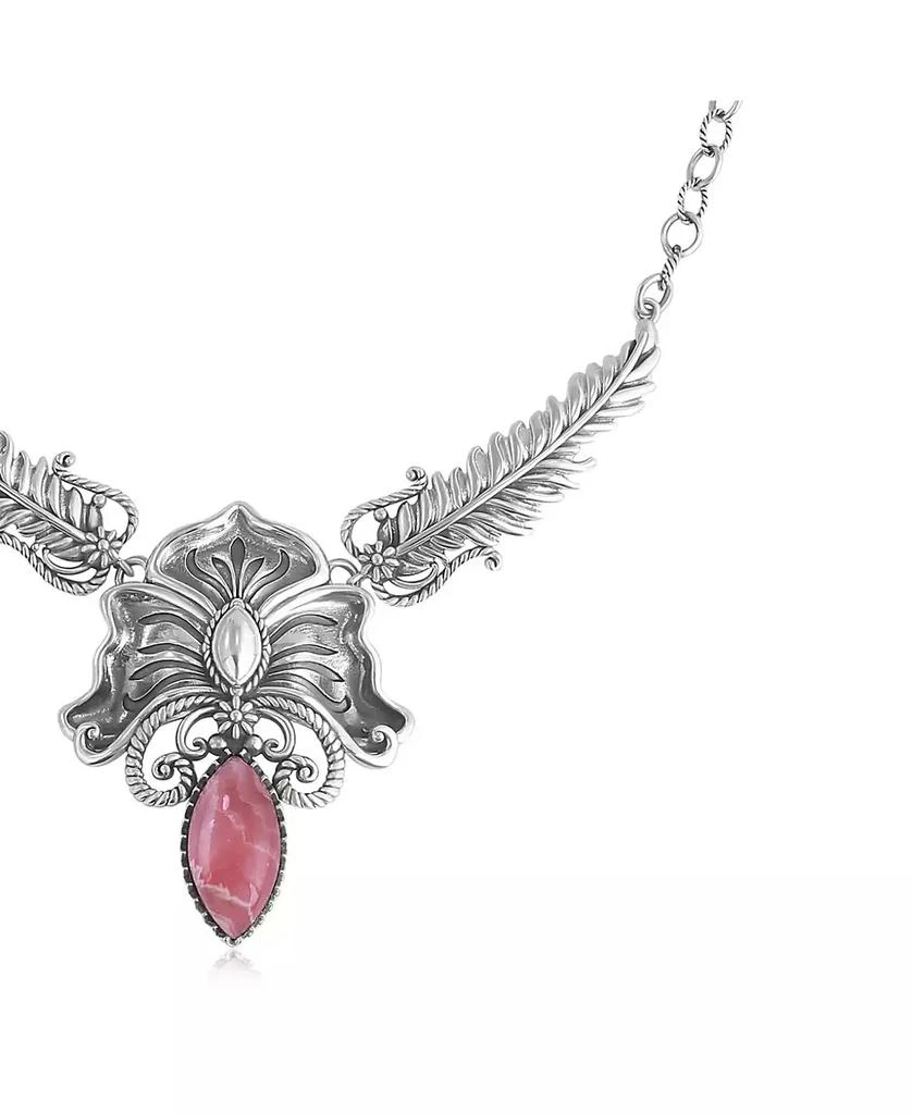American West Jewelry Sterling Silver Rhodochrosite Cactus Flower Marquise Feather Necklace, 20 Inches 3