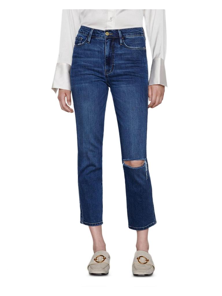 FRAME Le Sylvie Womens High Rise Distressed Cropped Jeans