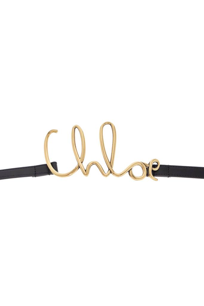 Chloé adjustable black calf leather belt with golden logo
