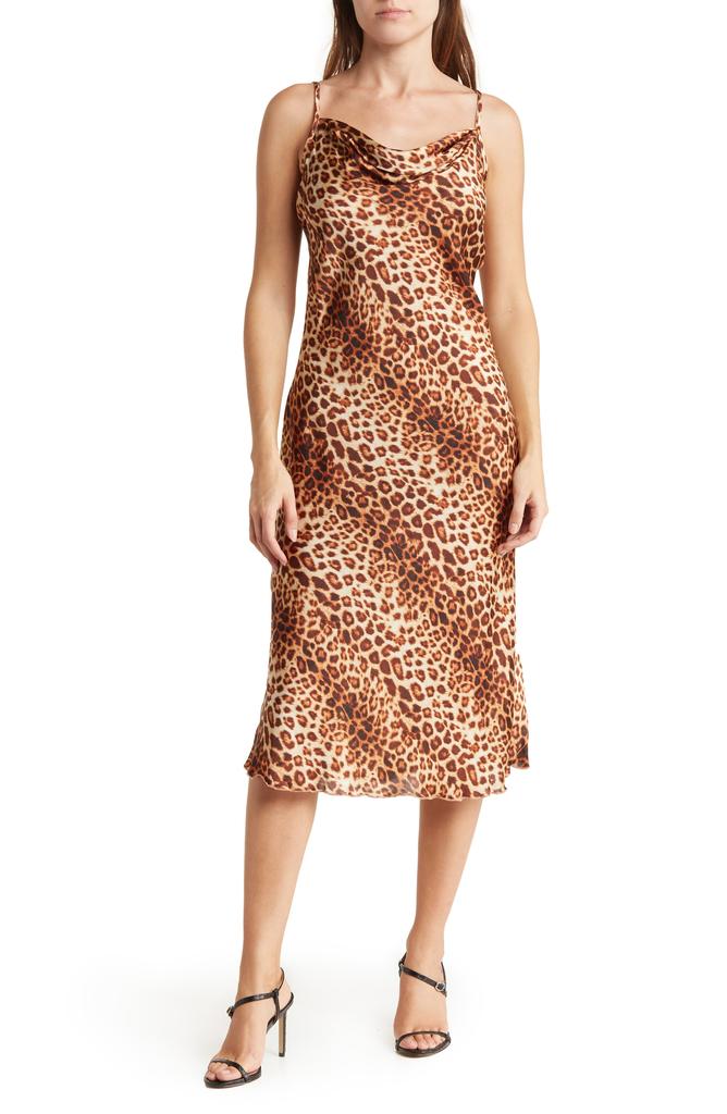 Bebe Printed Satin Bias Midi Dress