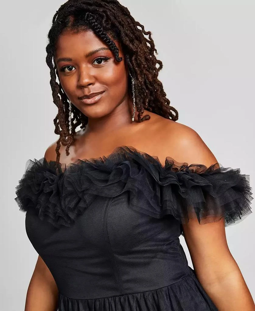 City Studios Trendy Plus Size Tulle-Trim Off-The-Shoulder Gown, Created for Macy's 13