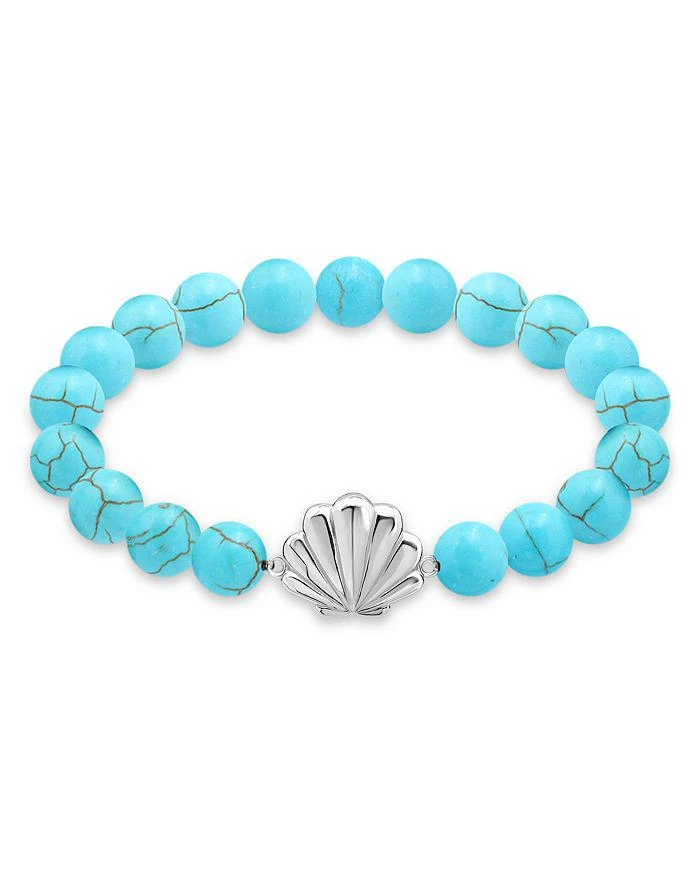 AQUA Clam Shell Charm Gemstone Beaded Stretch Bracelet in Sterling Silver - Exclusive