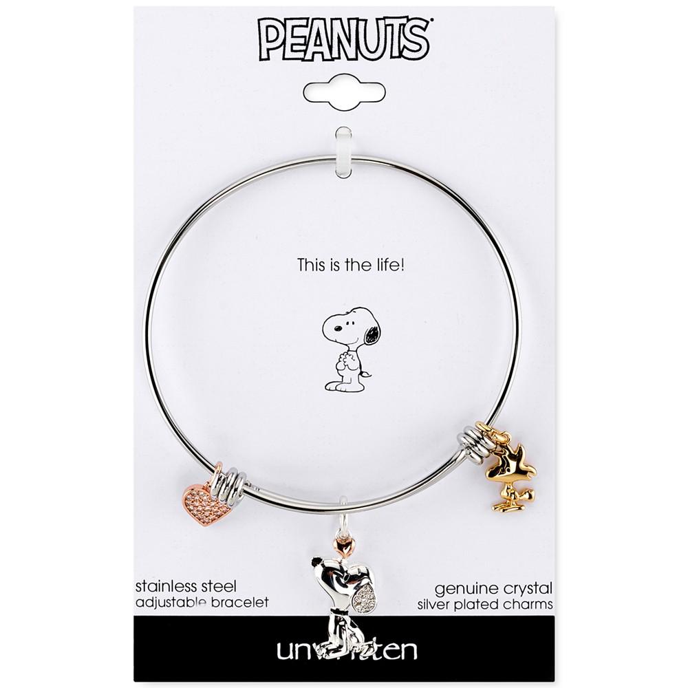 Peanuts Unwritten Snoopy & Woodstock Bangle Bracelet in Stainless Steel with Silver Plated Charms