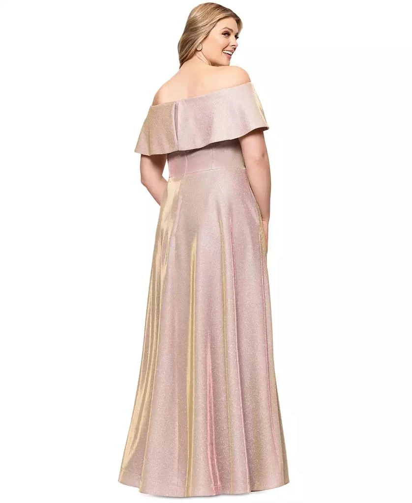 Betsy & Adam Plus Size Metallic Off-The-Shoulder Gown 4