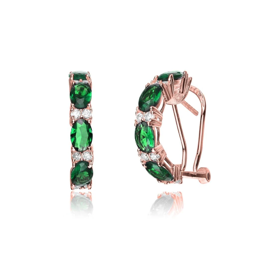 Genevive 18k Rose Gold Plated with Emerald & DIamond Cubic Zirconia Half Hoop Earrings in Sterling Silver 2