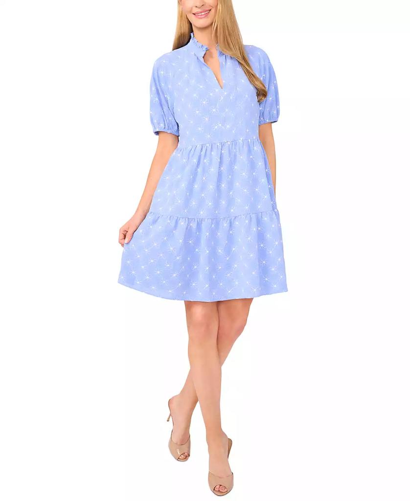 CeCe Women's Printed Puff-Sleeve Baby Doll Dress