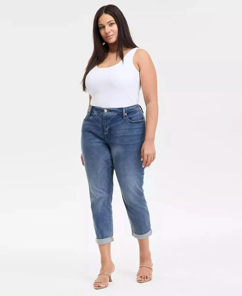 INC International Plus Size Slim Tech Rolled-Cuff Boyfriend Jeans, Created for Macy's 1