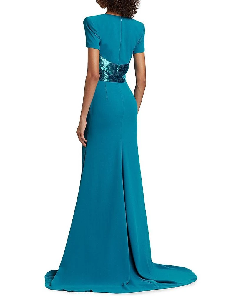 Naeem Khan Sequined-Waist Short-Sleeve Gown 5