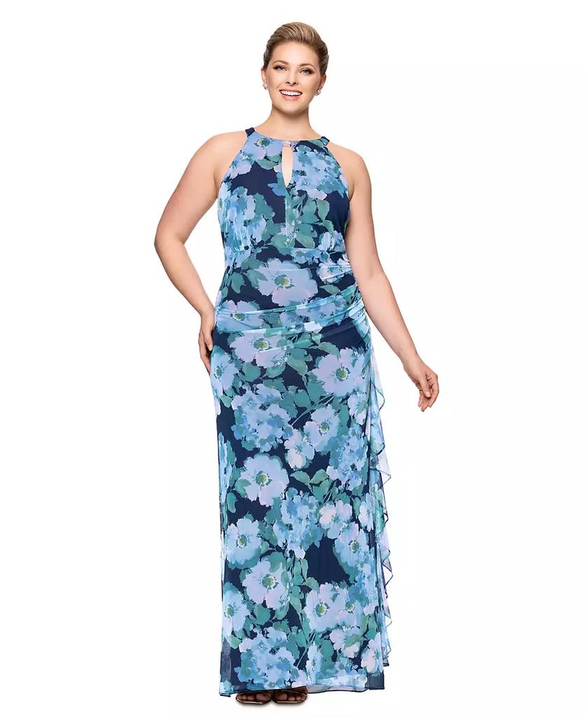 Betsy & Adam Betsy & Adam Plus Size Printed High-Neck Sleeveless Mesh Dress