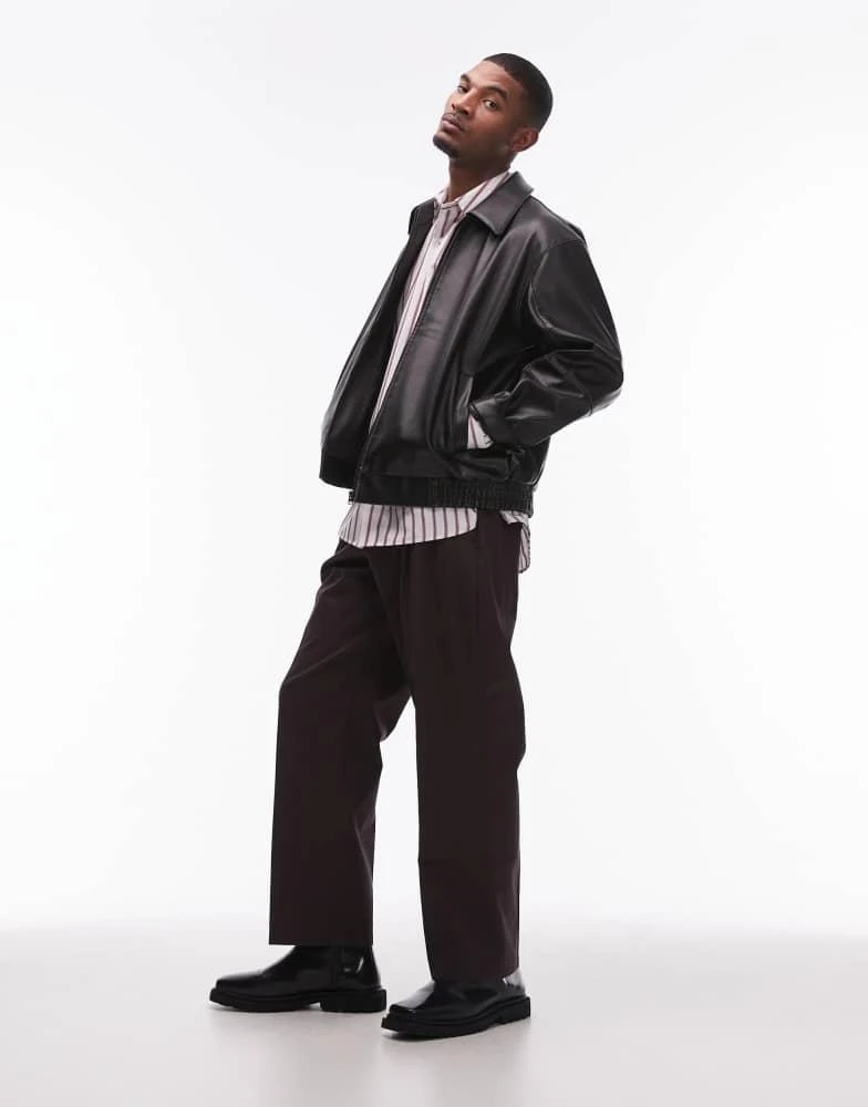 Topman Topman smart cotton wide leg trousers in brown 2