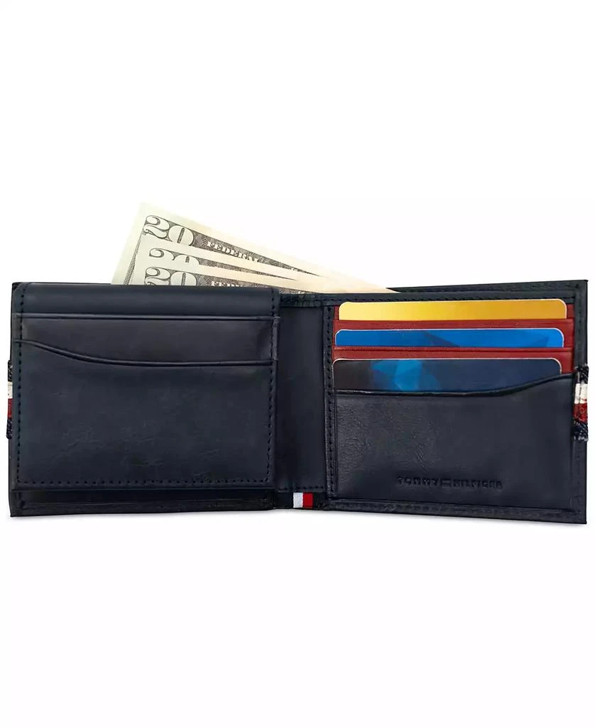 Tommy Hilfiger Men's Denim Stripe Overlay Leather RFID Passcase Wallet 3