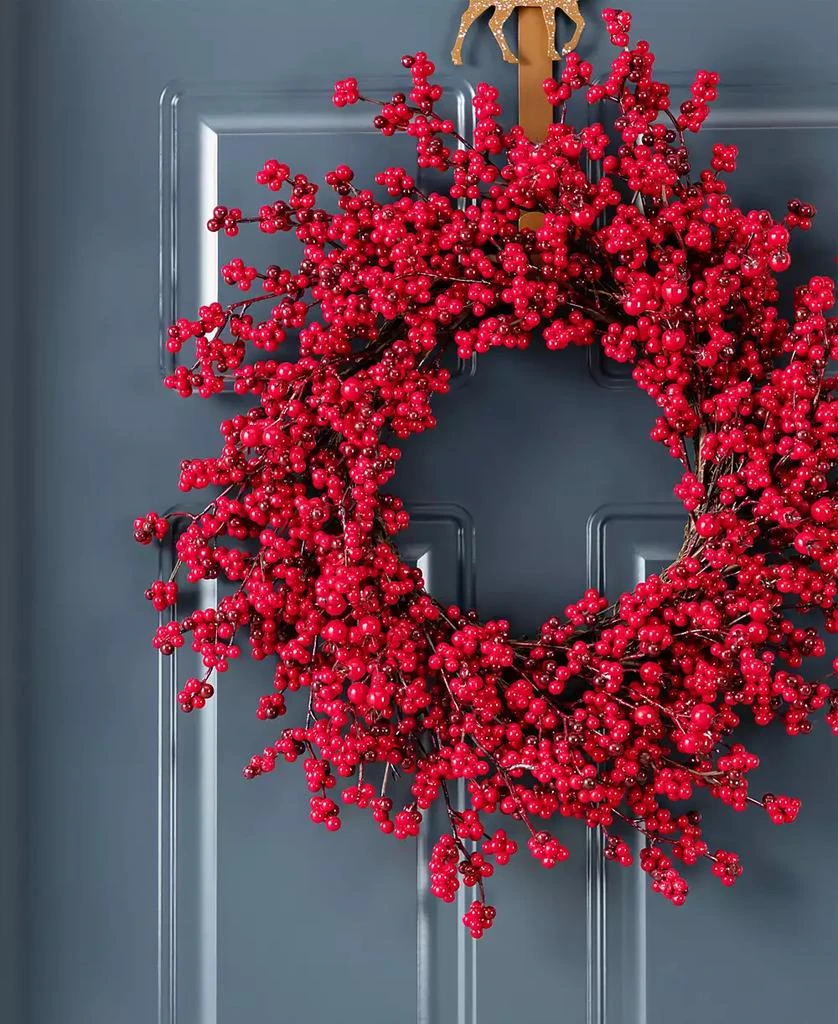 Glitzhome 25" Plastic Christmas Berries Wreath 4