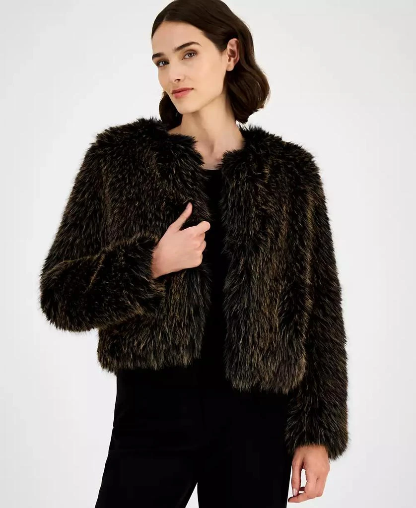 Anne Klein Petite Faux-Fur Cropped Open-Front Jacket 1