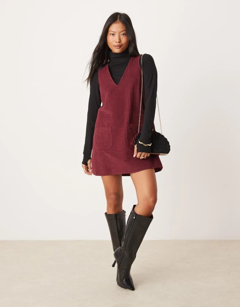 Nobody’s Child Petite Nobody's Child Petite Piper pinny mini cord dress in berry 2