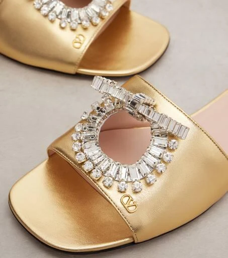 Valentino Adamantine embellished leather slides 5