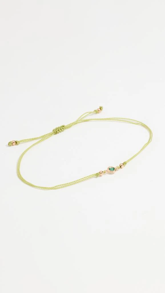 Zoe Chicco 14k Gold Floating Emerald on Light Green Cord Bracelet 1