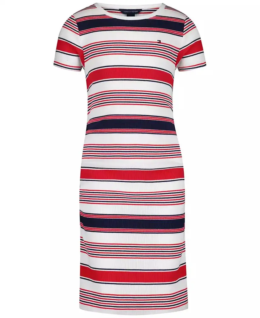 Tommy Hilfiger Girls' 7-16 Striped Ribbed Short-Sleeve Dress