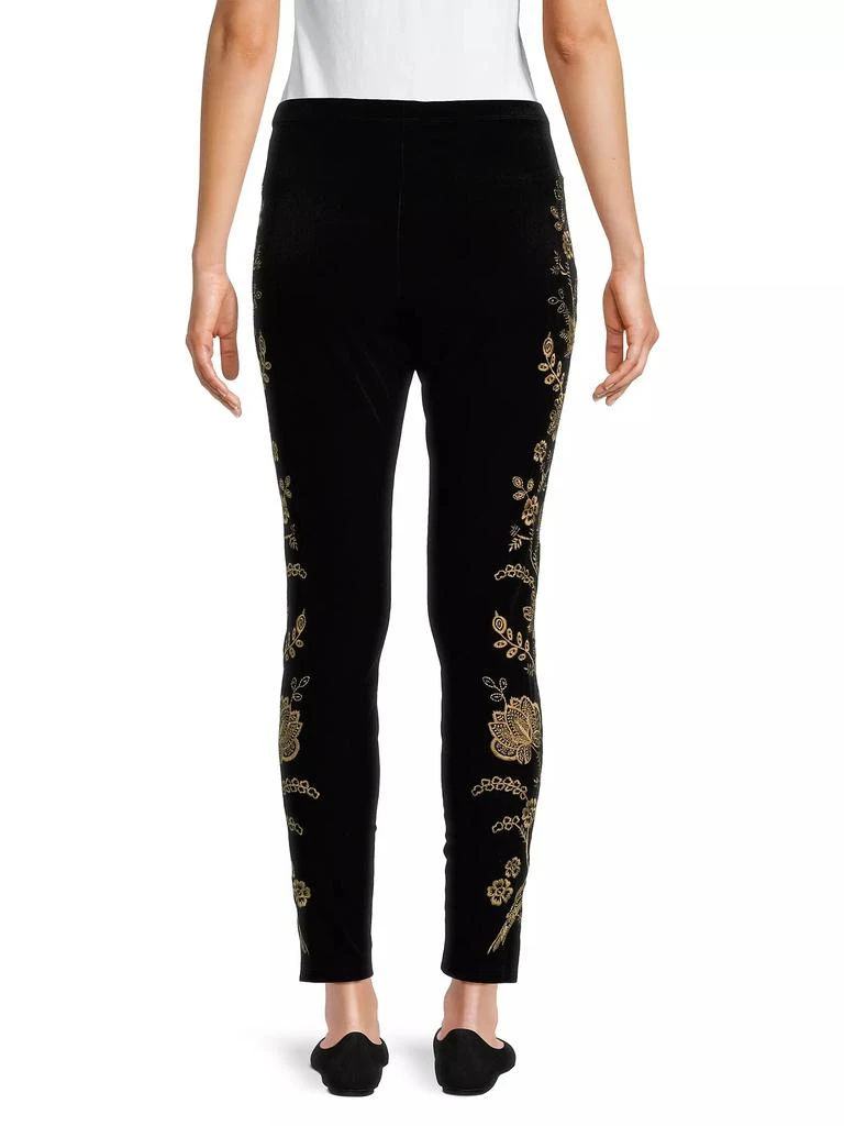 Johnny Was Embroidered Stretch Velvet High-Rise Leggings 5