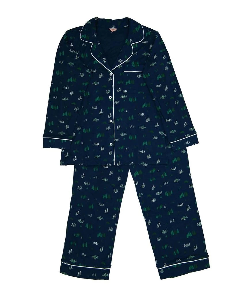 Eberjey Women
s Gisele Printed Long Pj Set In Forest Pine Navy/ivory 3