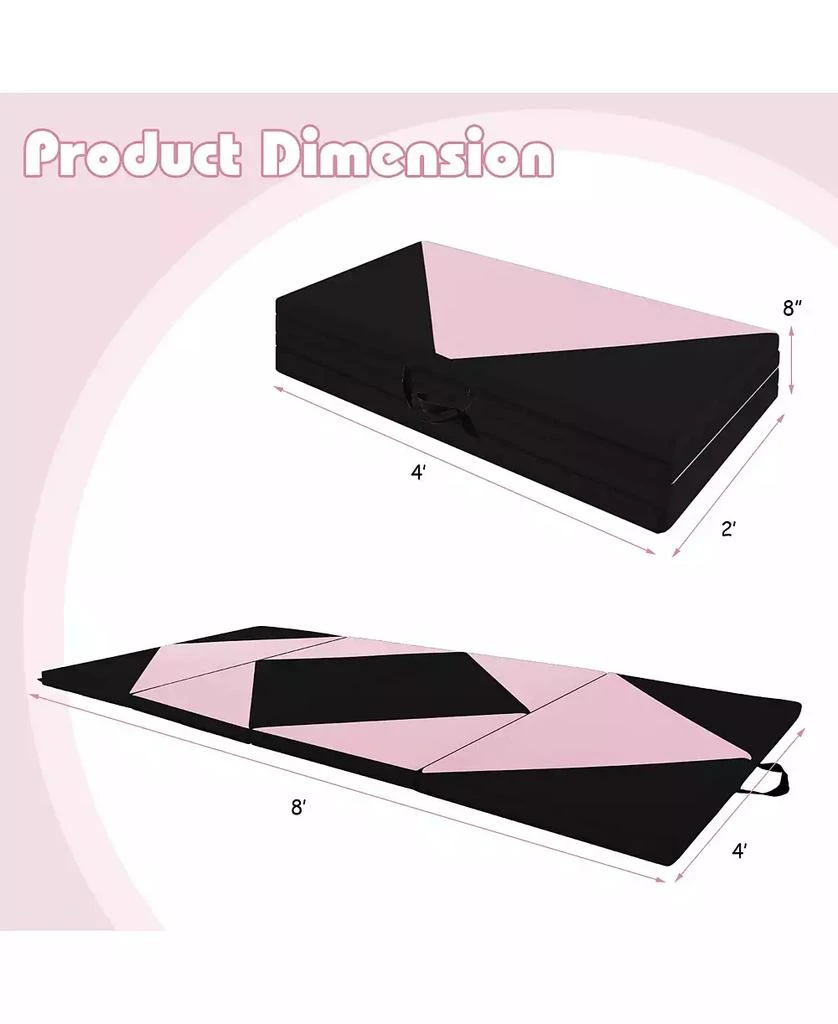 GOUUN 8 Feet PU Leather Folding Gymnastics Mat with Hook and Loop Fasteners-Black 
Pink 10