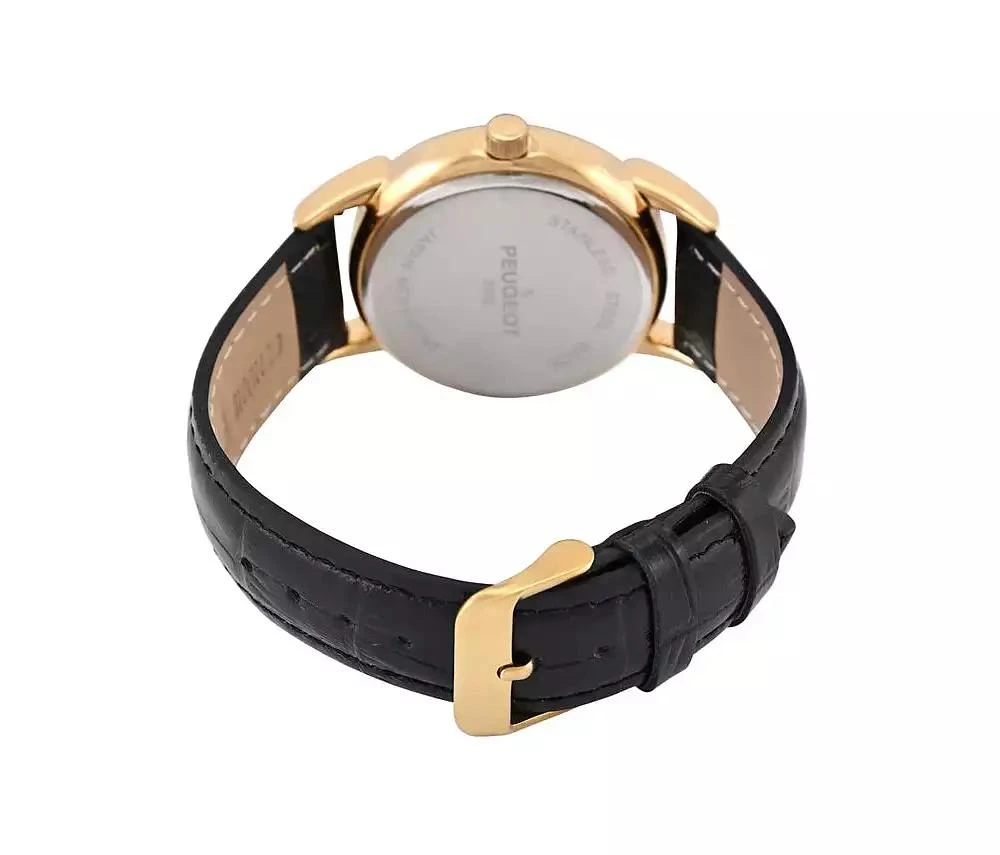 Peugeot Men's 40mm Vintage Black Dial Sun Moon Black Leather Strap Watch 2