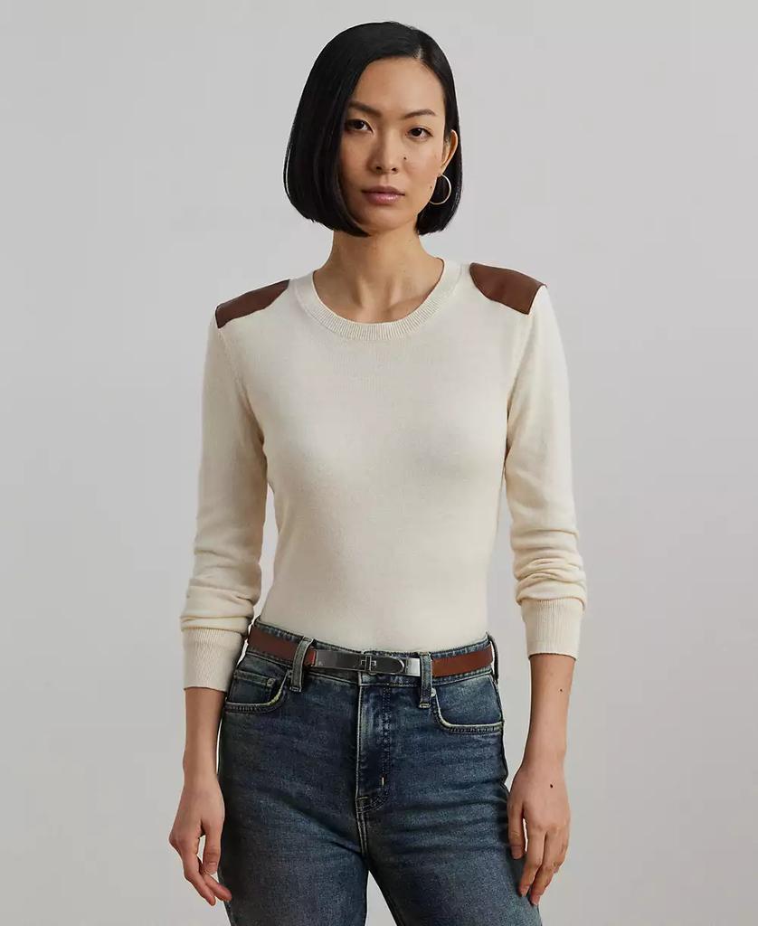 Ralph Lauren Women's Faux-Leather-Trim Cotton-Blend Sweater