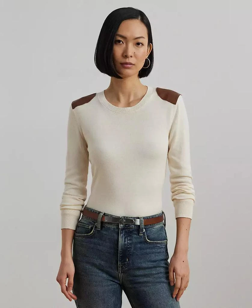 Ralph Lauren Women's Faux-Leather-Trim Cotton-Blend Sweater 1