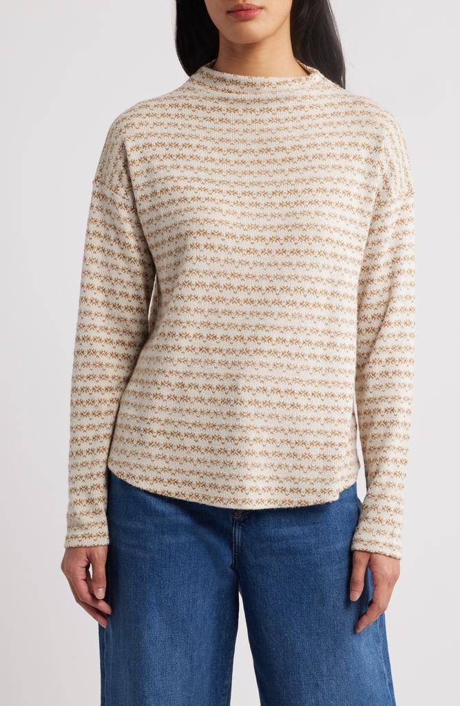 Bobeau Jacquard Mock Neck Knit Top