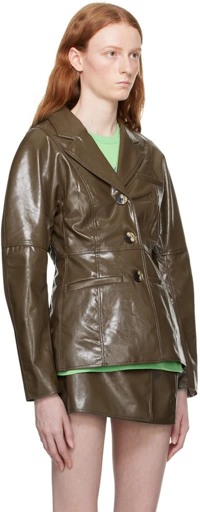 Ganni Brown Patent Faux-Leather Blazer 2