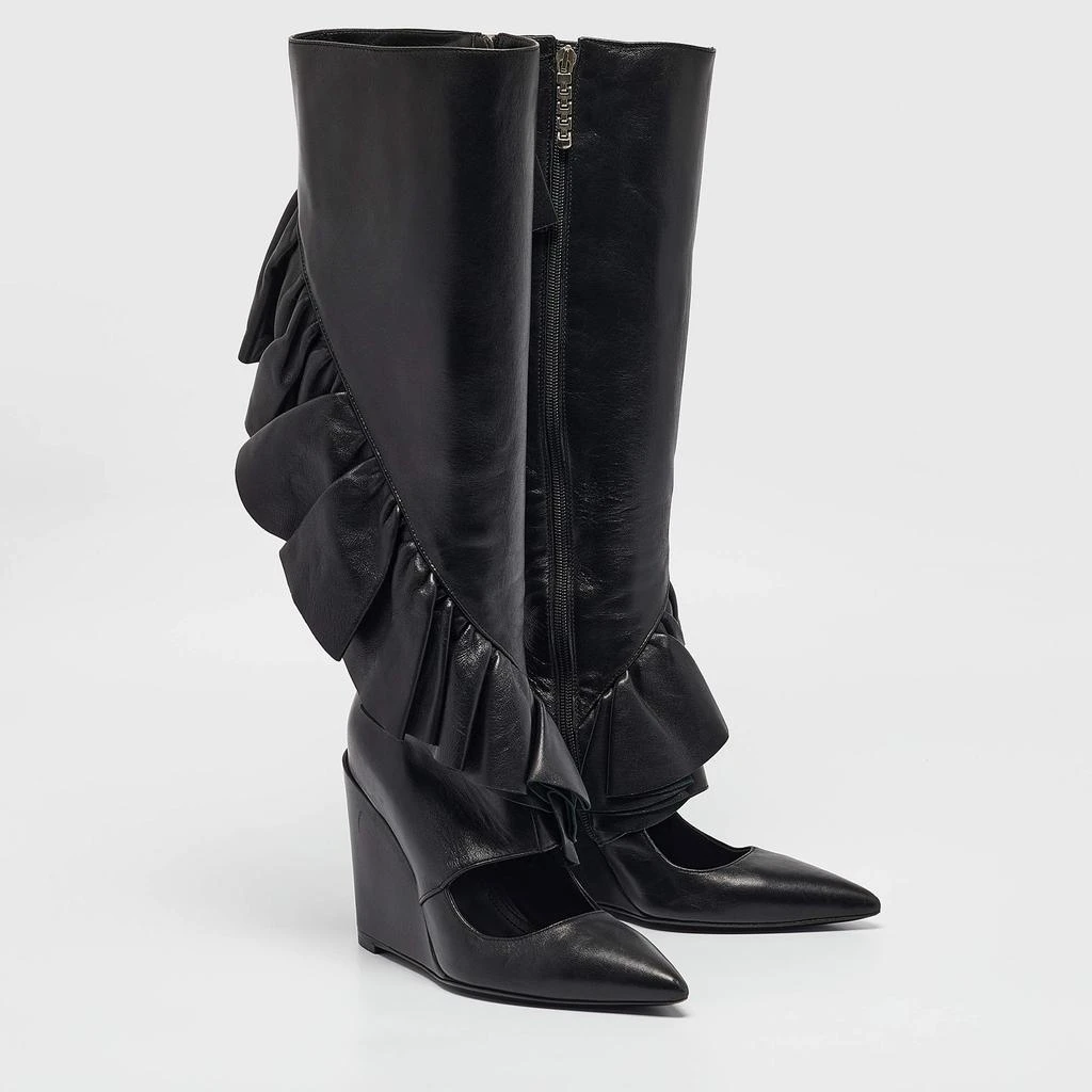 JW Anderson J.W. Anderson Black Leather Ruffle Knee Length Wedge Boots Size 38 4