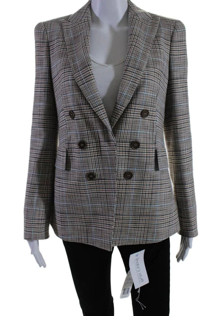 Akris Womens Double Breasted Glen Plaid Jacket Brown Multi Wool 1