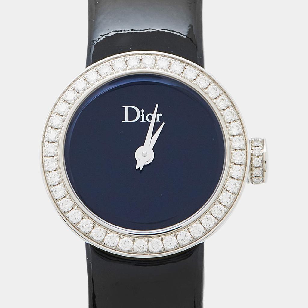 Dior Black Stainless Steel Diamond Patent Leather La D De Dior
