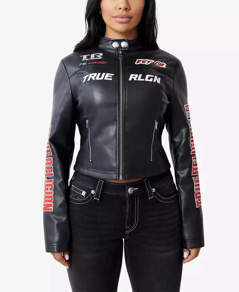 True Religion Women's Panel Faux Leather Moto Jacket 1