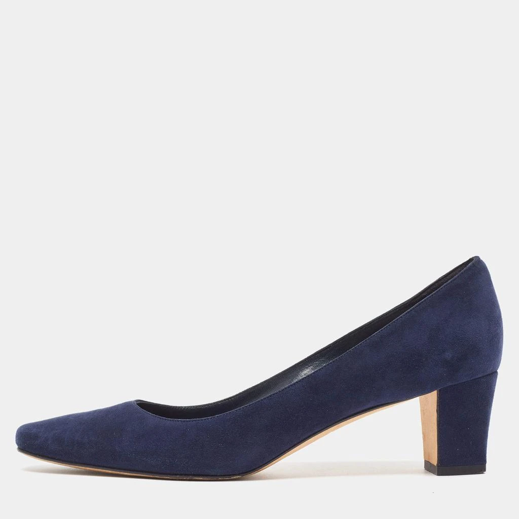 Manolo Blahnik Manolo Blahnik Navy Blue Suede Block Heel Pumps Size 38 1