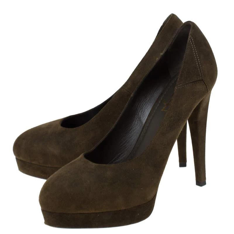 Yves Saint Laurent Saint Laurent Paris Dark Green Suede Platform Pumps Size 36 4
