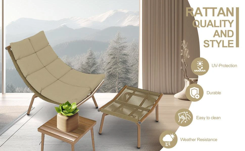 Simplie Fun Simplie Fun Chaise Lounge Chair with Table for Outdoor Indoor Wood-Color Alloy 3