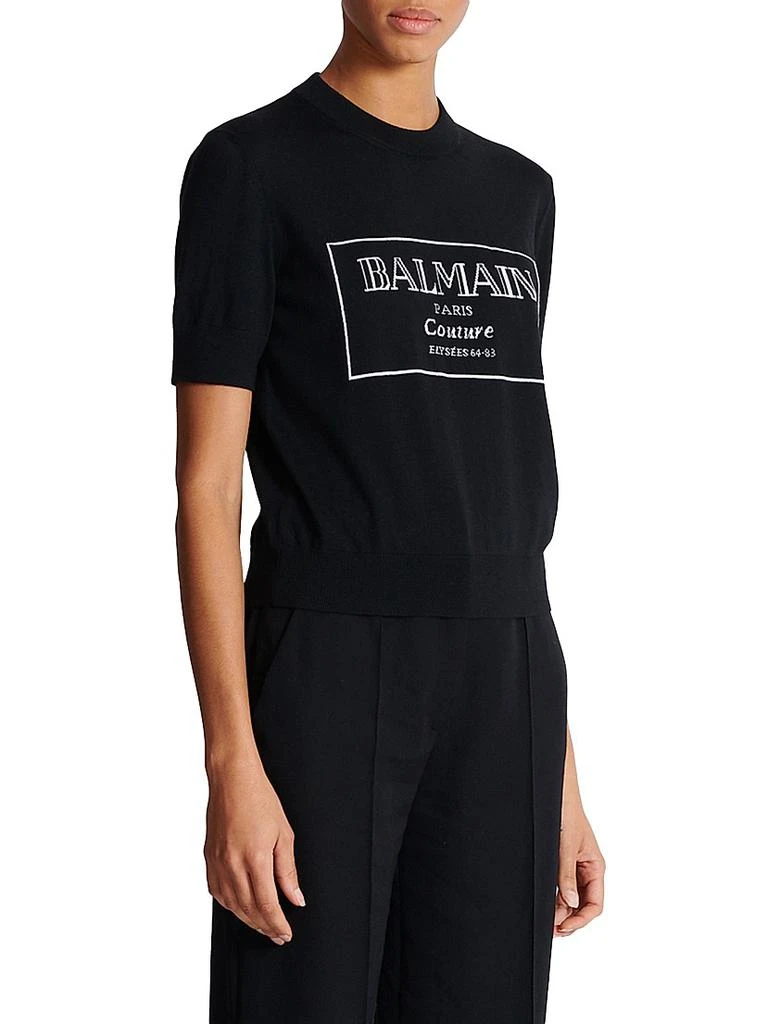 Balmain Logo Merino Wool Short-Sleeve Bi-Color Knit Top 4