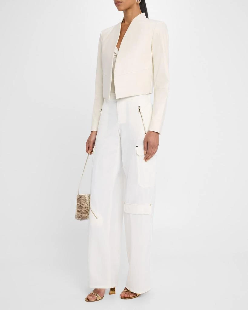 Alice + Olivia Harvey Draped Open-Front Leather Jacket 2