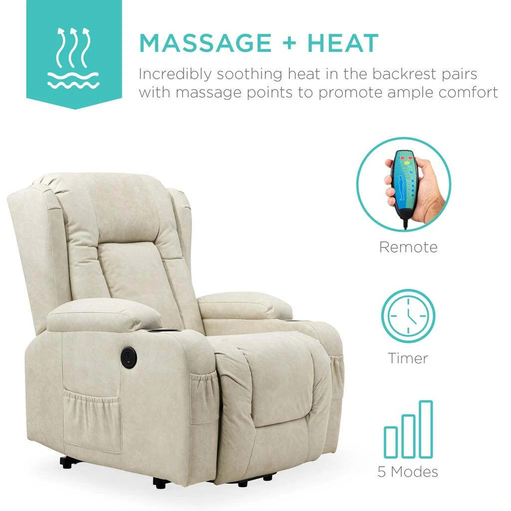 Best Choice Products Electric Power Lift Recliner Massage Chair Furniture w/ USB Port, Heat, Cupholders 4