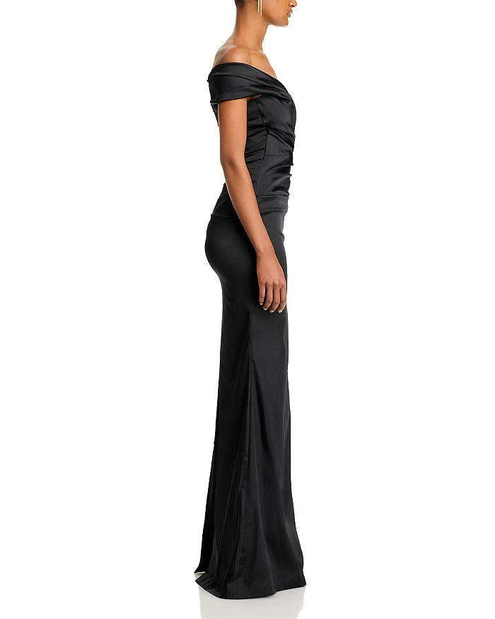 Teri Jon Satin Stretch Off The Shoulder Gown 10