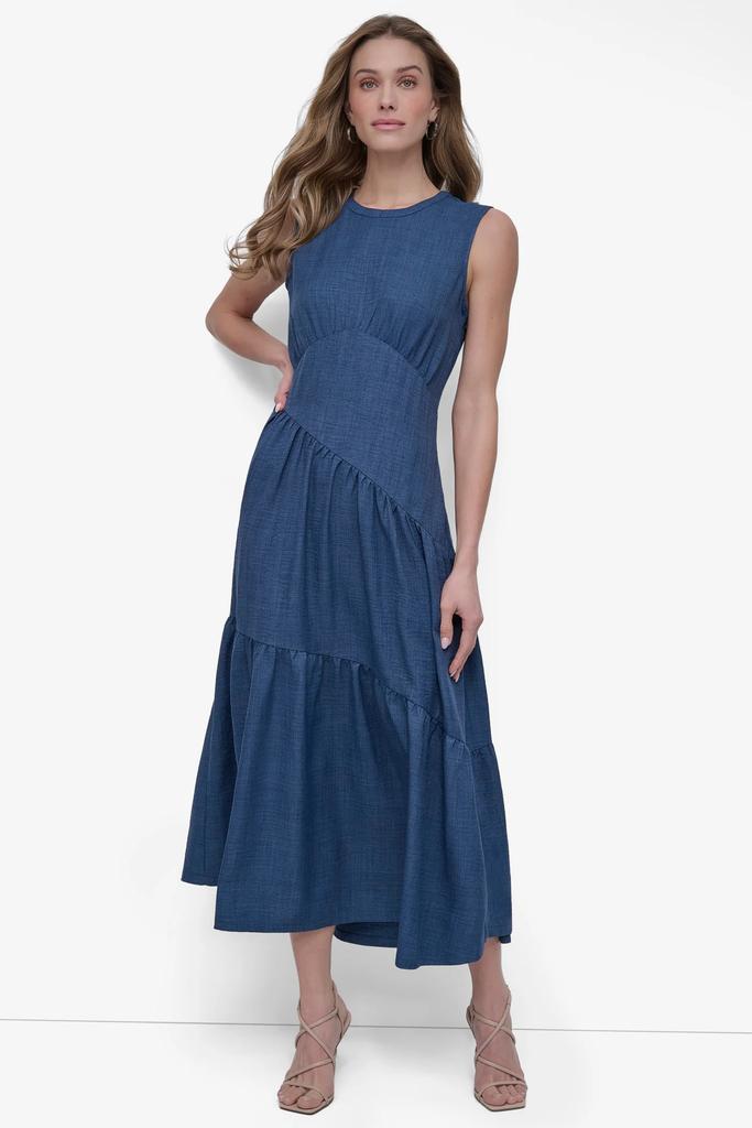 DKNY TIERED ASYMMETRIC MAXI DRESS