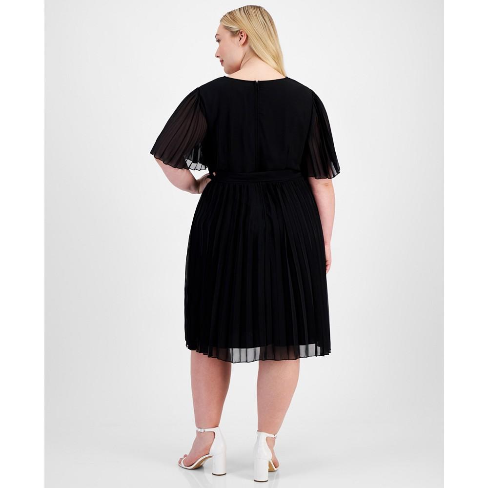 City Studios Trendy Plus Size Pleated Chiffon Midi Dress