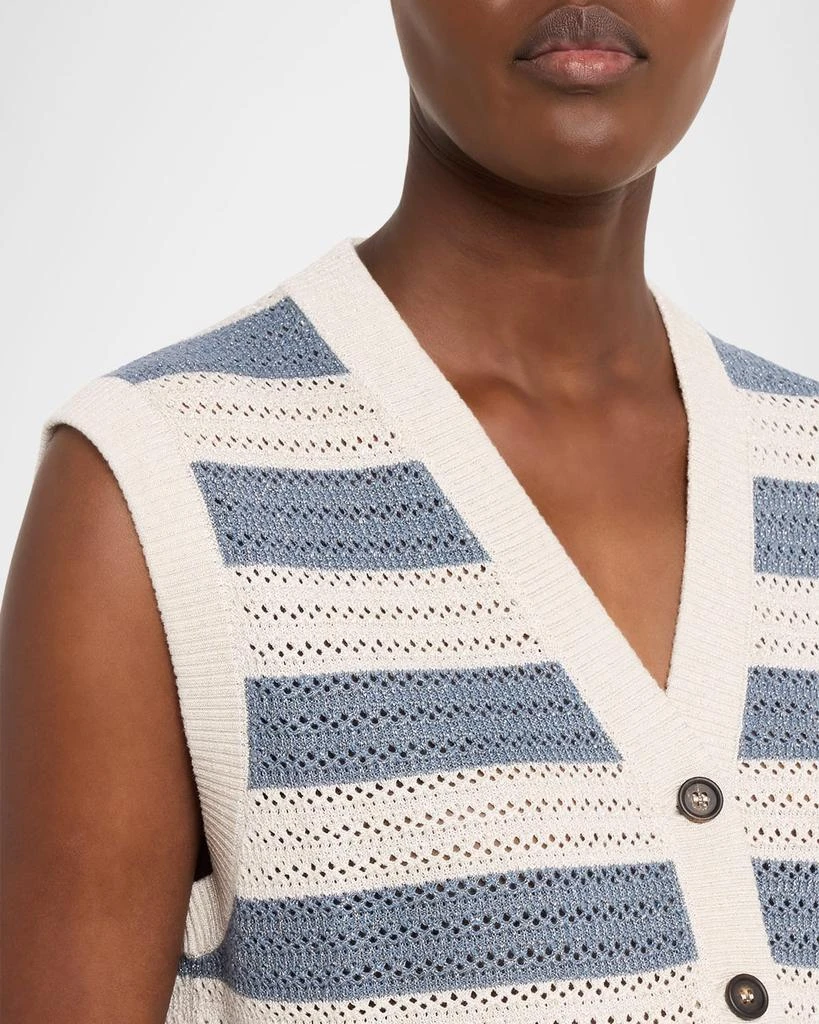 Brunello Cucinelli Sparkling Striped Crochet Knit Vest 5