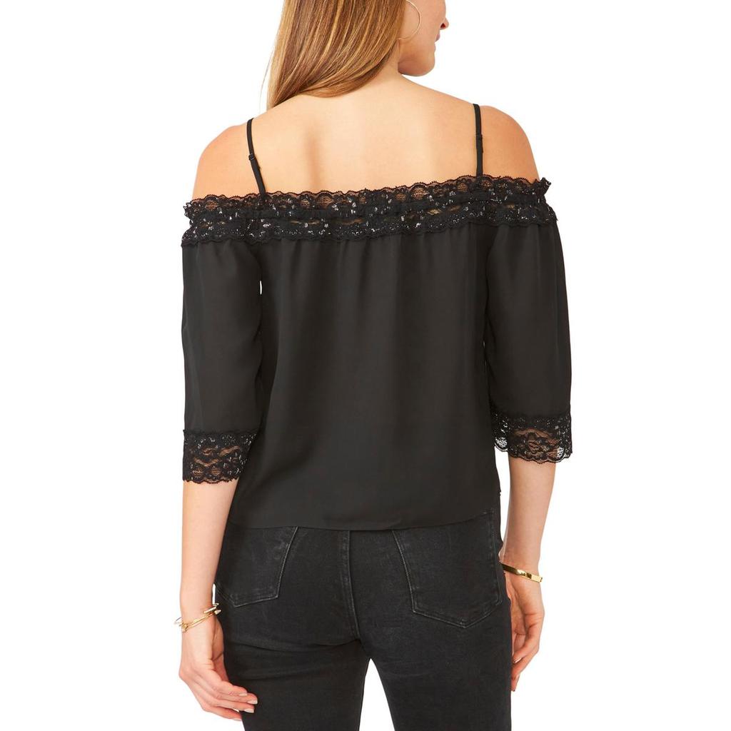 28th & Park Juniors Womens Lace Trim Metallic Blouse