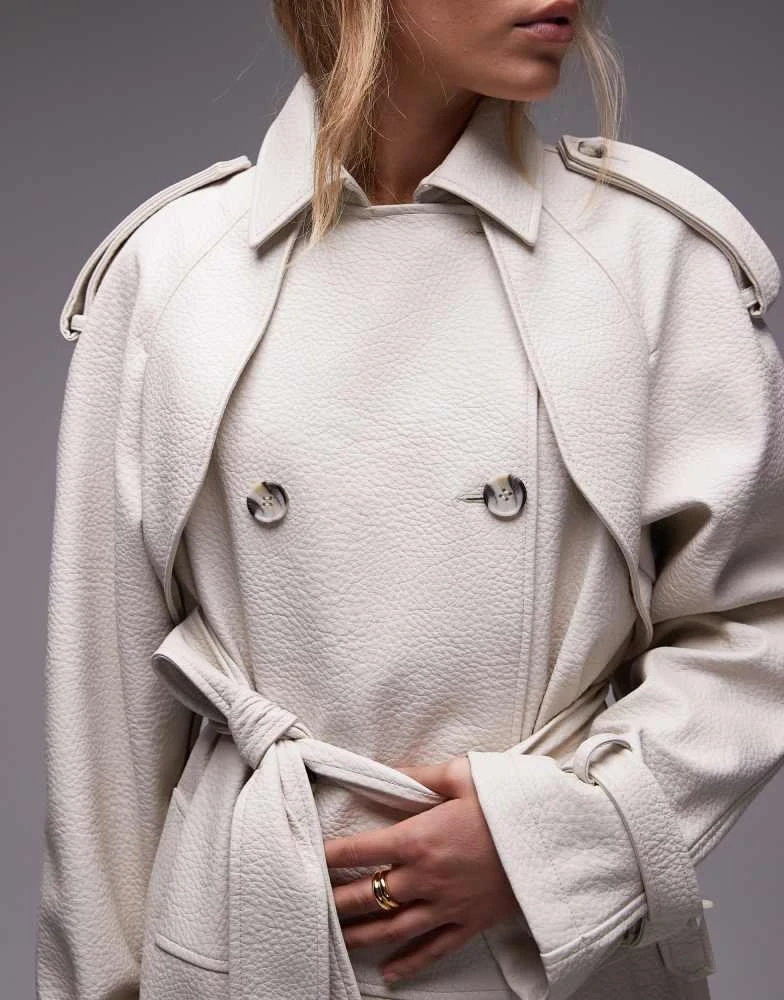 Topshop Topshop textured faux leather trench coat in cream 3