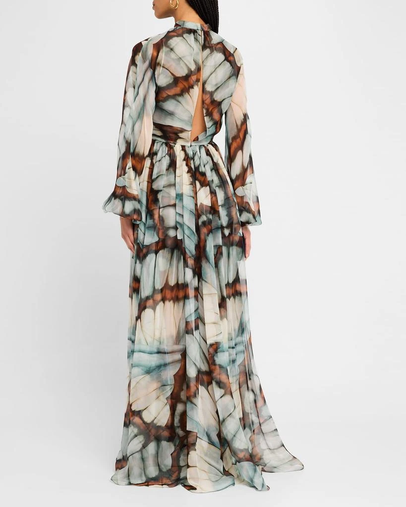 Oscar de la Renta Butterfly Chiffon Long-Sleeve Maxi Dress 3